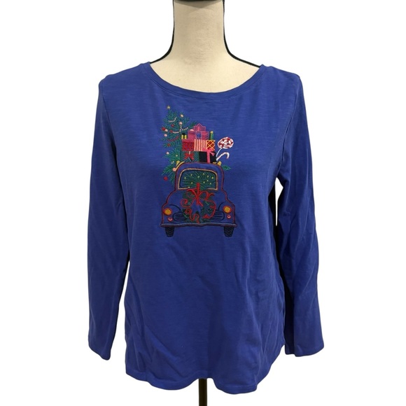 Talbots Tops - Talbots Royal Blue Christmas Car Presents Top Size Medium